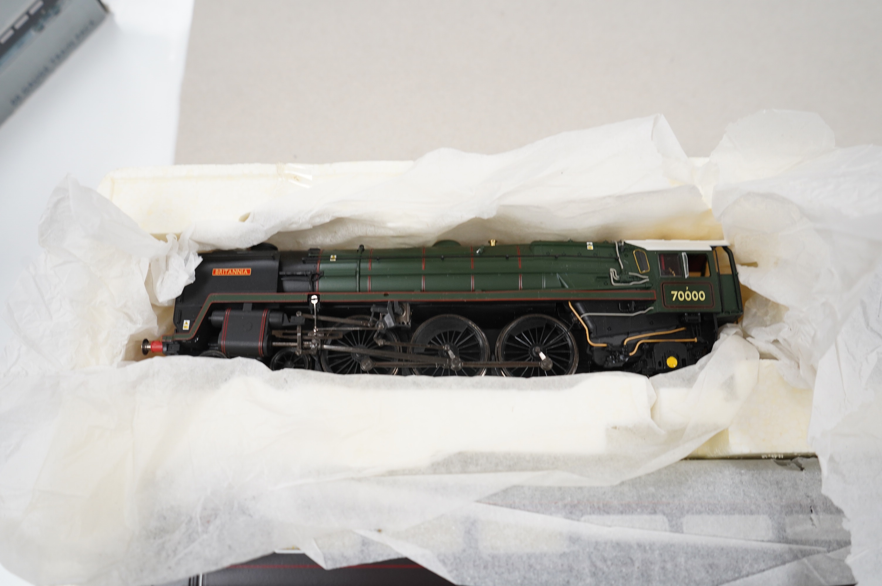 A Hornby Hobbies 00 gauge railway ‘Diamond Jubilee’ train pack, R3094, Queen Elizabeth II Royal Train comprising of a BR Britannia class locomotive and three carriages. Condition - good.